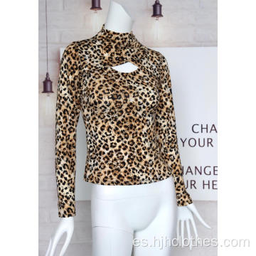 Top de manga larga con estampado de leopardo sexy para mujer